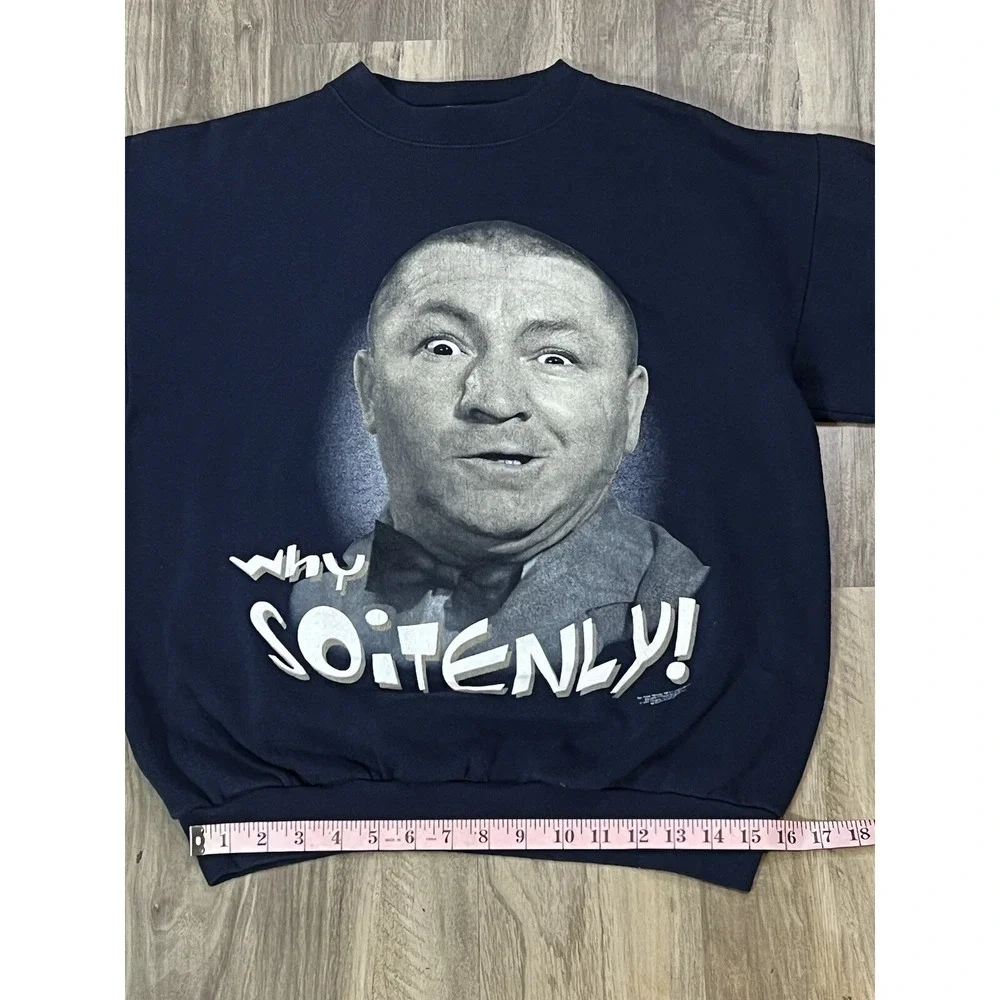 Vintage 90s Three Stooges CURLY Crewneck Unisex Medium Blue Graphic Print Comedy - Picture 8 of 15